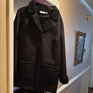 Denim&Co Black Trench Coat with Fleece Collar